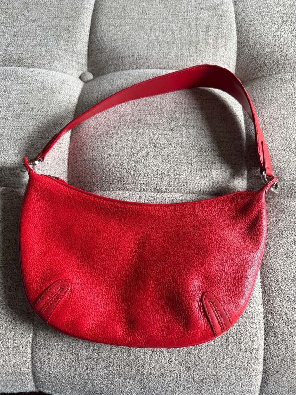 DKNY Red Leather Shoulder Hobo Bag Y2K